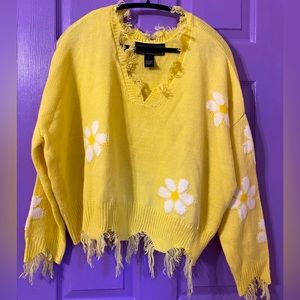 V-Neck distressed edge sweater